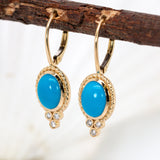 Skara 14K Yellow Gold Sleeping Beauty Turquoise and Diamond Earrings | OV 9x7mm