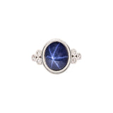 Tova Solid 14k White Gold Star Sapphire Ring with Natural Diamonds Accents, Oval 11x9mm