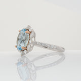 3.2Ct Aquamarine Ring with Natural Diamonds Accents: Solid 14K Dual Gold, 11x9mm