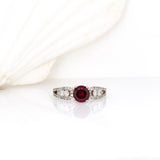 Siana 14k Slid White Gold Estate Rubellite Tourmaline Ring W Natural Diamond Accents | Round, 6mm