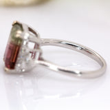 Nimisha 14K Solid White Gold Bi-Color Tourmaline and Diamonds Ring | EM 11x7mm