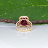 14K yellow gold Madagascar ruby ring with diamond halo