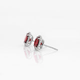Cosette Solid 14k White Gold  Garnet Stud Earrings with Natural Diamond Halo, 8mm