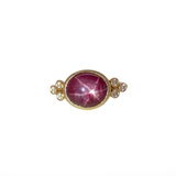 Calyx Solid 14k Gold East - West Star Ruby Ring with Natural Diamonds Accents, Oval 11x9mm