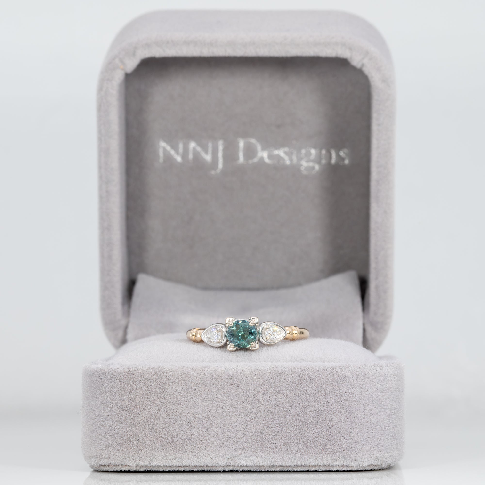 14K white & yellow gold alexandrite ring with diamond accents