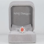 14K white gold padparadscha sapphire ring with diamond accents