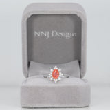 14K white gold padparadscha sapphire ring with diamond accents