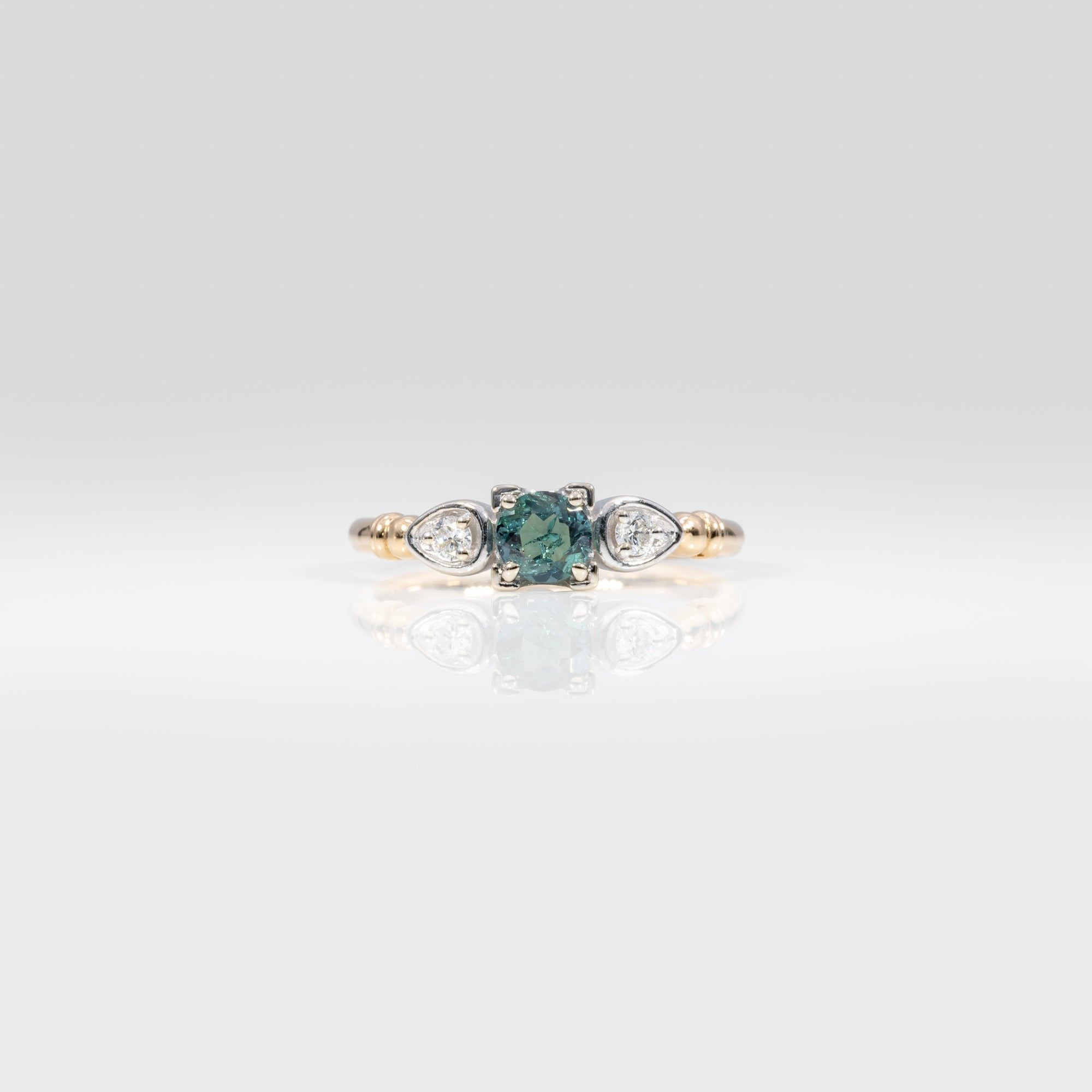 14K white & yellow gold alexandrite ring with diamond accents