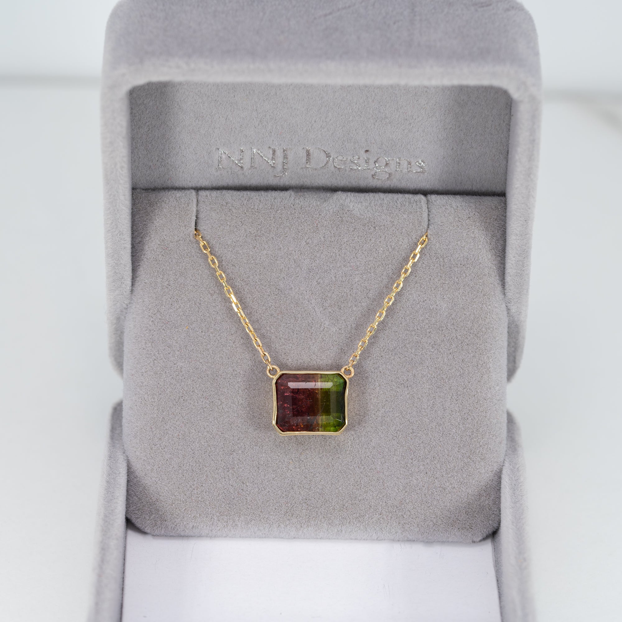 14K yellow gold bi-color tourmaline necklace
