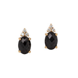 Dove 14k Yellow Gold  Black Spinel and Diamond Earrings |Oval 7x5mm
