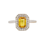 Erica 14K White and Rose Gold Ceylon Yellow Sapphire Ring | Emerald Cut 7x5mm