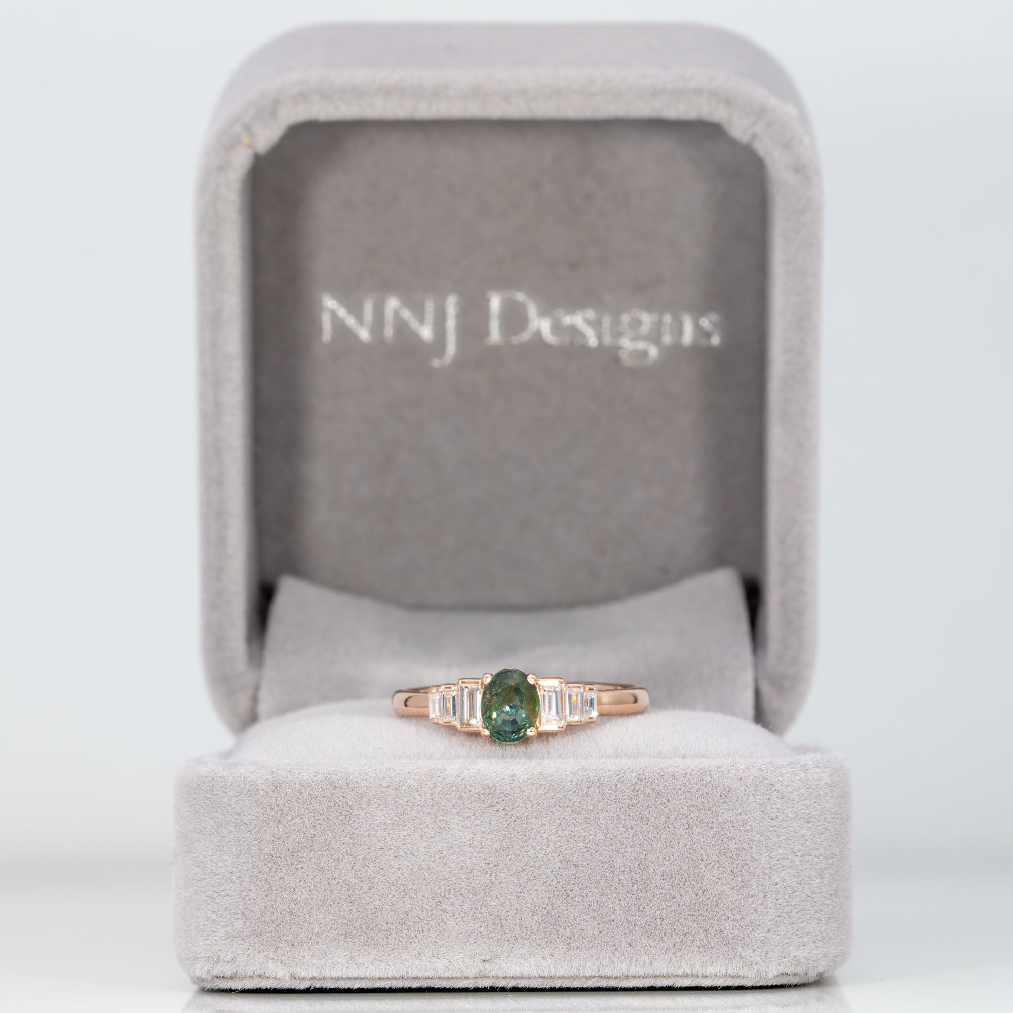 14K rose gold alexandrite ring with diamond accents