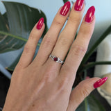 14K white gold red spinel ring with diamond accents