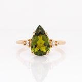 Yara 14k Solid Gold Green Tourmaline Ring with Natural Diamond Accents | 12x7.7mm