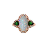 Anvisha 14K Rose Gold Brazilian Opal and Tsavorite with Diamonds Ring | Oval 13x7mm
