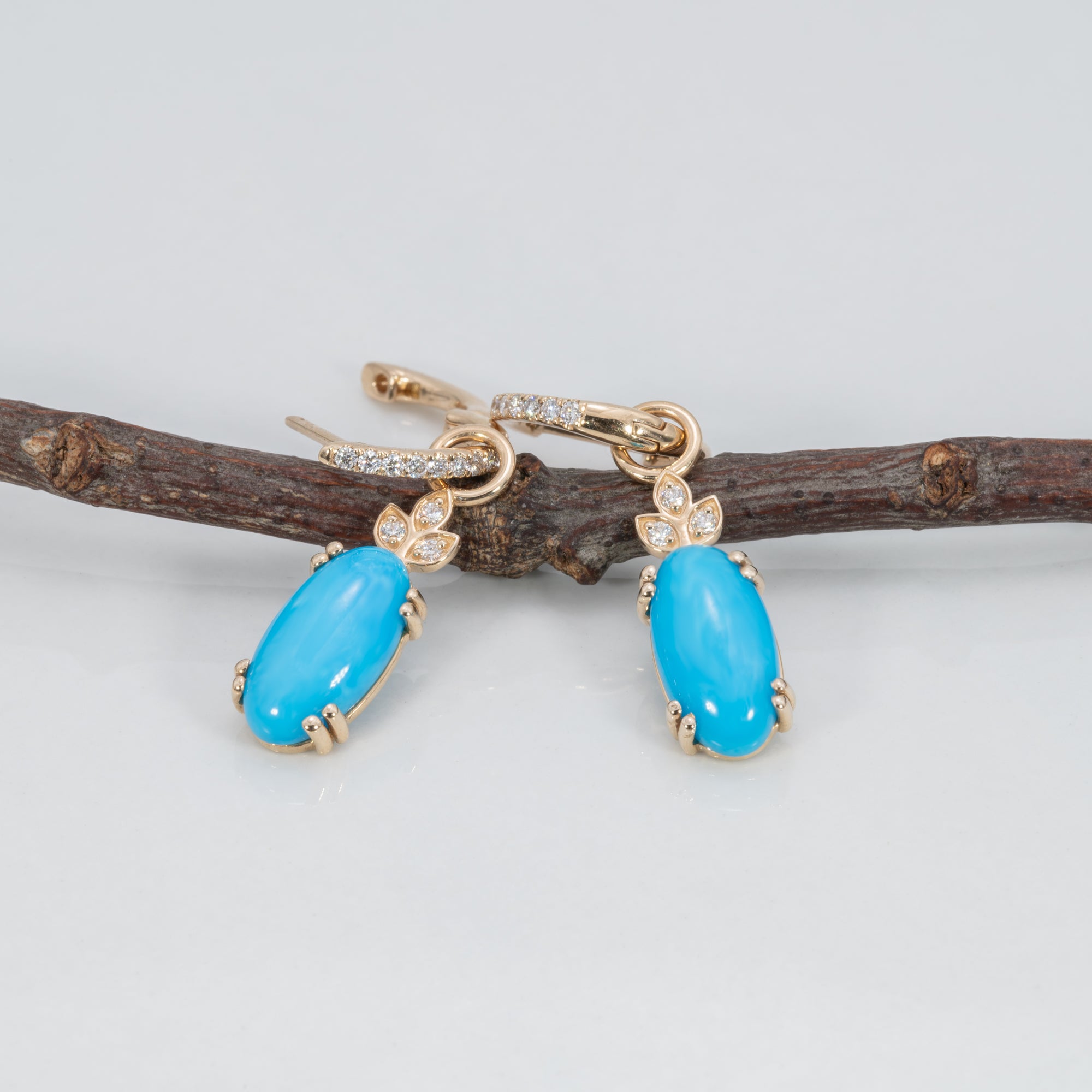 14K yellow gold sleeping beauty turquoise earrings