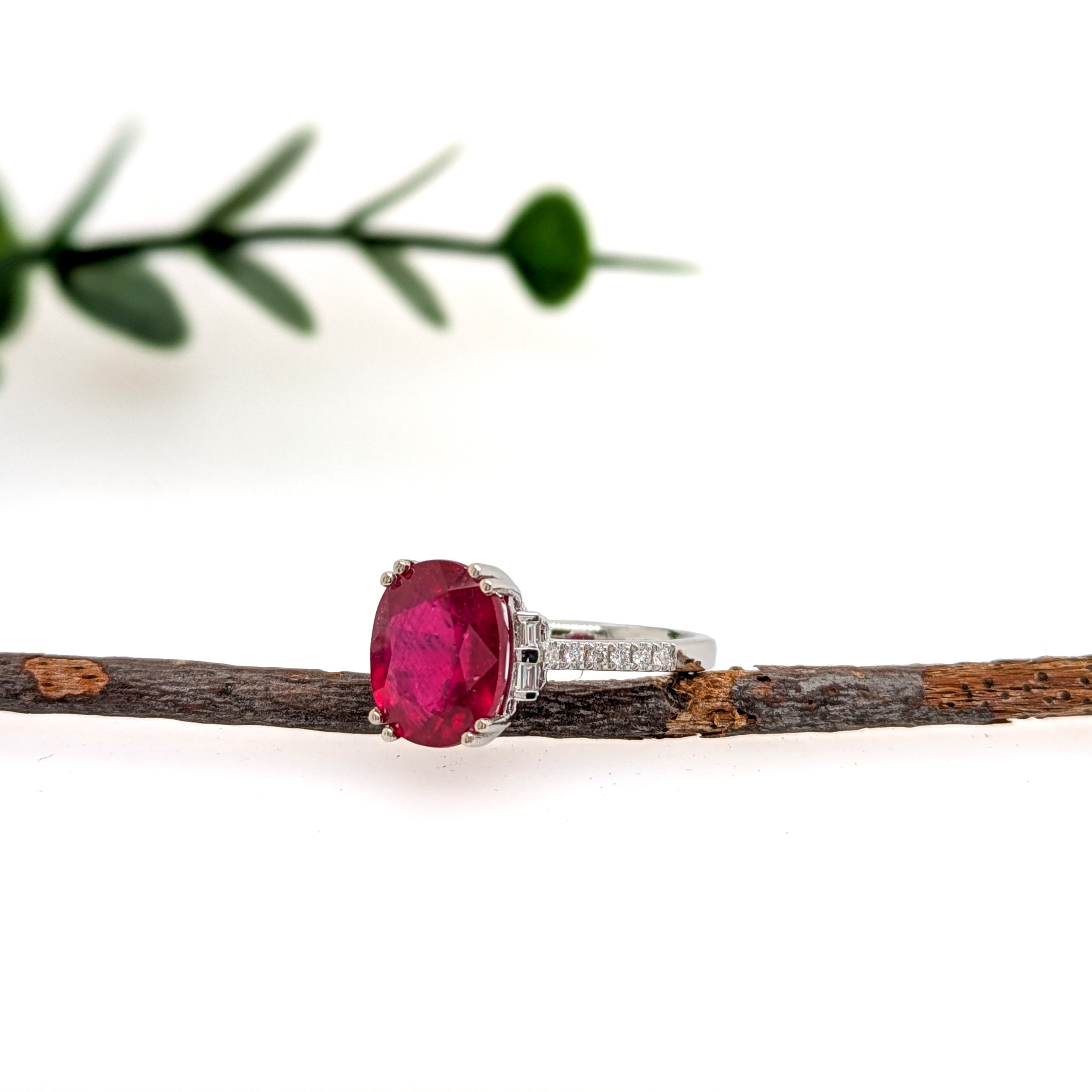 Renu 14K White Gold 5.8cts Madagascar Ruby Diamond Ring | Oval 10.3x7mm