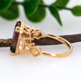 Yuti 14K Yellow Gold Watermelon Tourmaline Diamond Ring | Emerald Cut 12x9mm