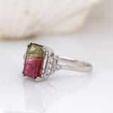 Nimisha 14K Solid White Gold Bi-Color Tourmaline and Diamonds Ring | EM 11x7mm