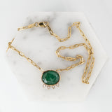 4.9ct Natural Emerald and Diamond Pendant Necklace in Solid 14K Gold with Attached Chain – Elegant Green Gemstone Jewelry for Women
