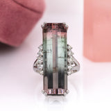 Love 14k White Gold Bi-Color Tourmaline  and Diamond Ring| EM 29.7x10mm