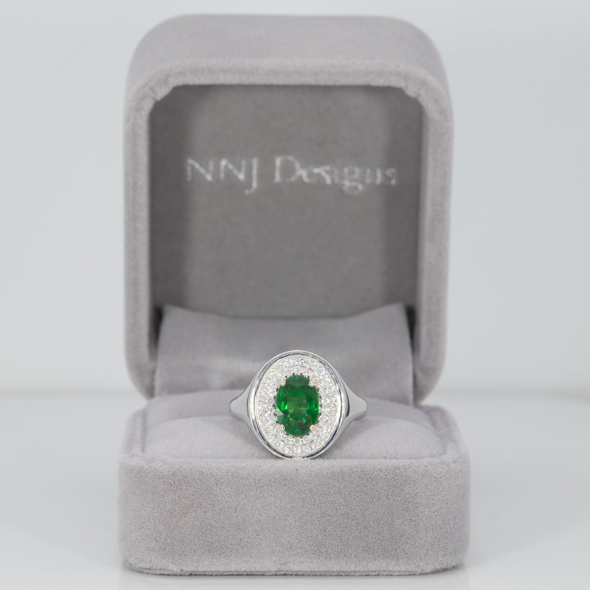 14K white gold tsavorite garnet ring