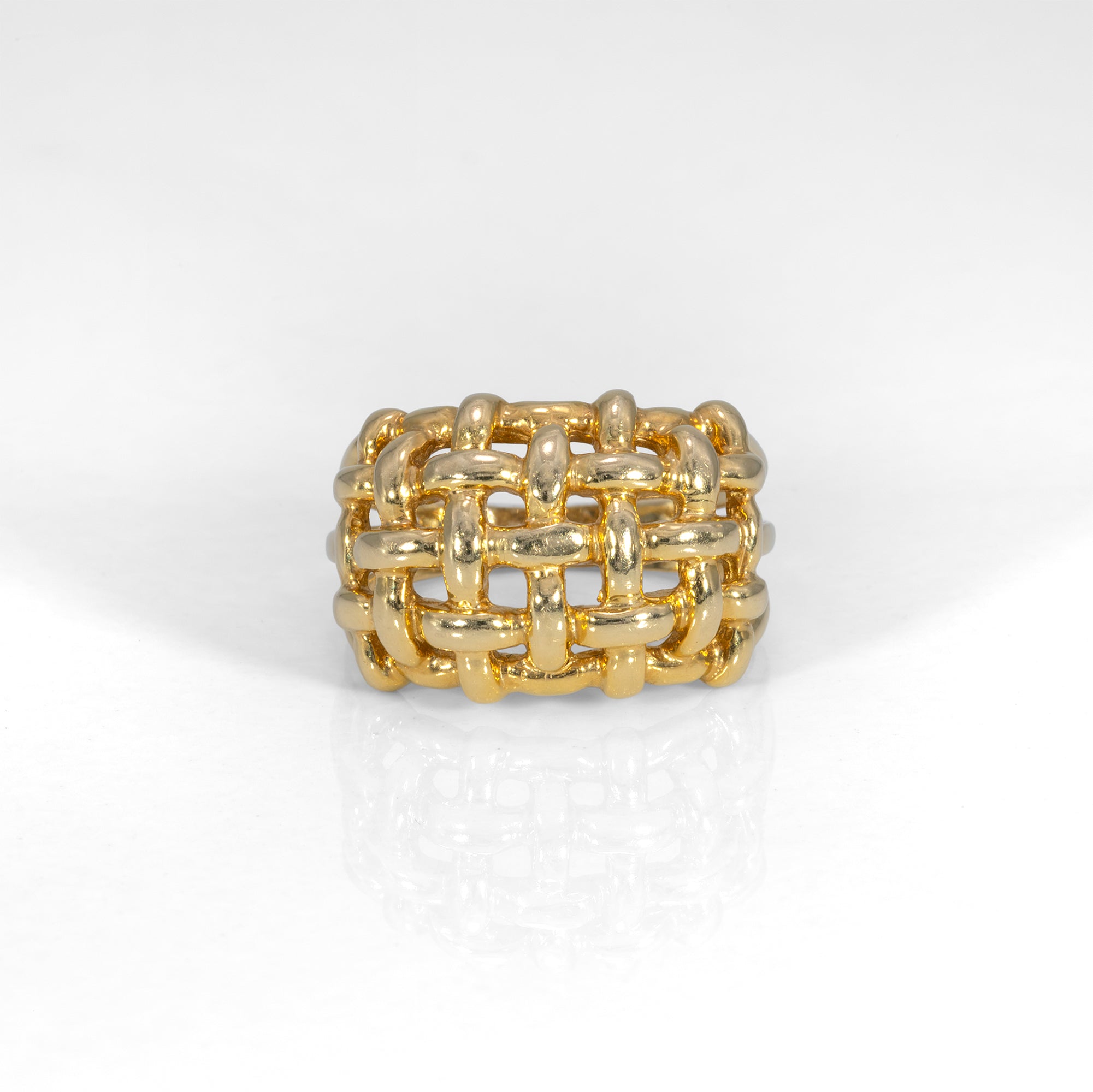14K yellow gold basket-weave estate ring