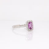 Rella Solid 14k White Gold Pink Sapphire Ring with Natural Diamond Accents | Emerald cut, 7x5mm