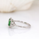 Mihika 14K White Gold Tsavorite Garnet and Diamond Ring | EM 7x5mm