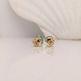 Zambian Emerald Martini Solitaire Stud Earrings – Round 4mm – Solid 14K Gold (Yellow, White or Rose)