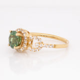 Naya 14k Solid Gold Demantoid Ring with Natural Diamonds Accents | Round 6.5mm