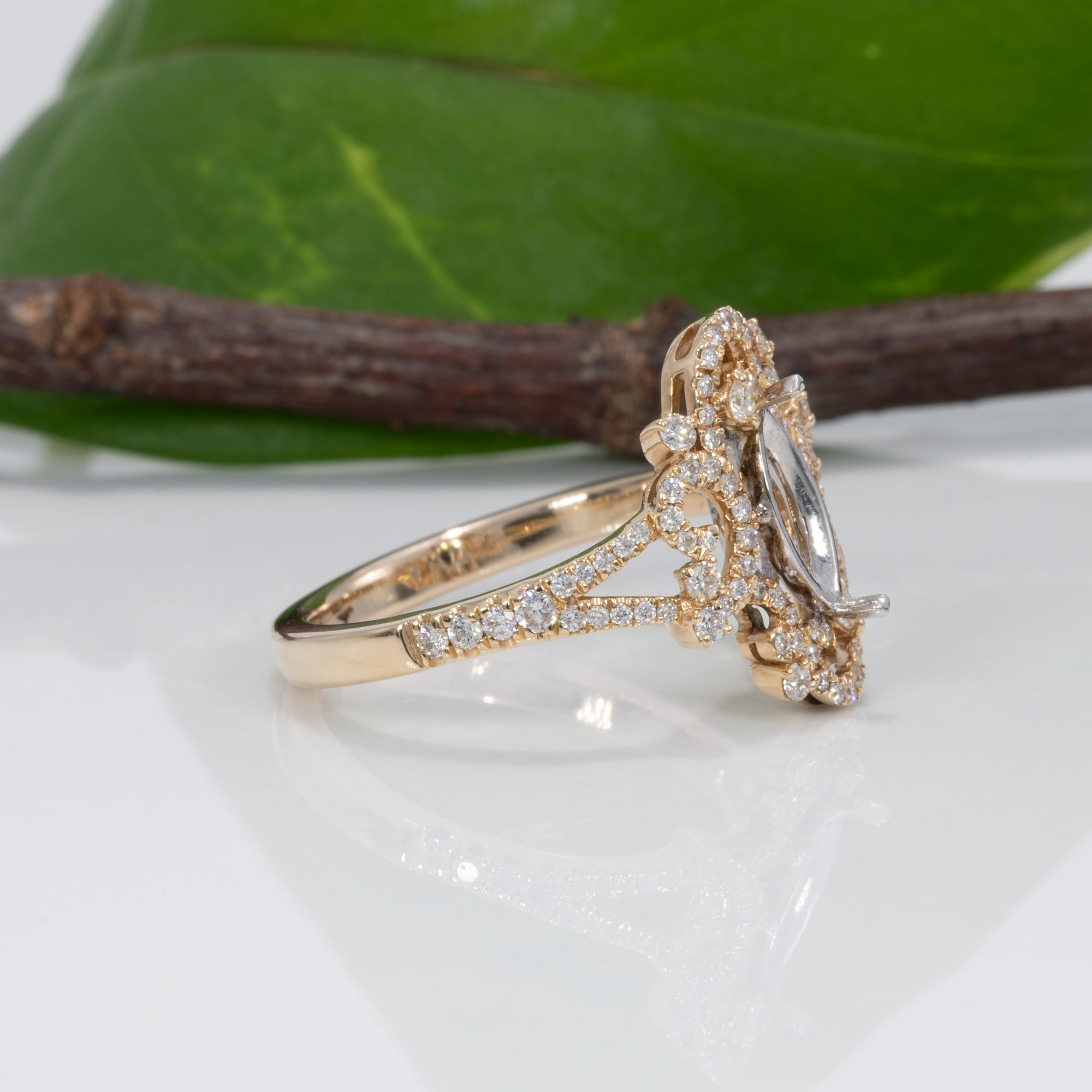 14K white & yellow gold diamond semi-mount ring