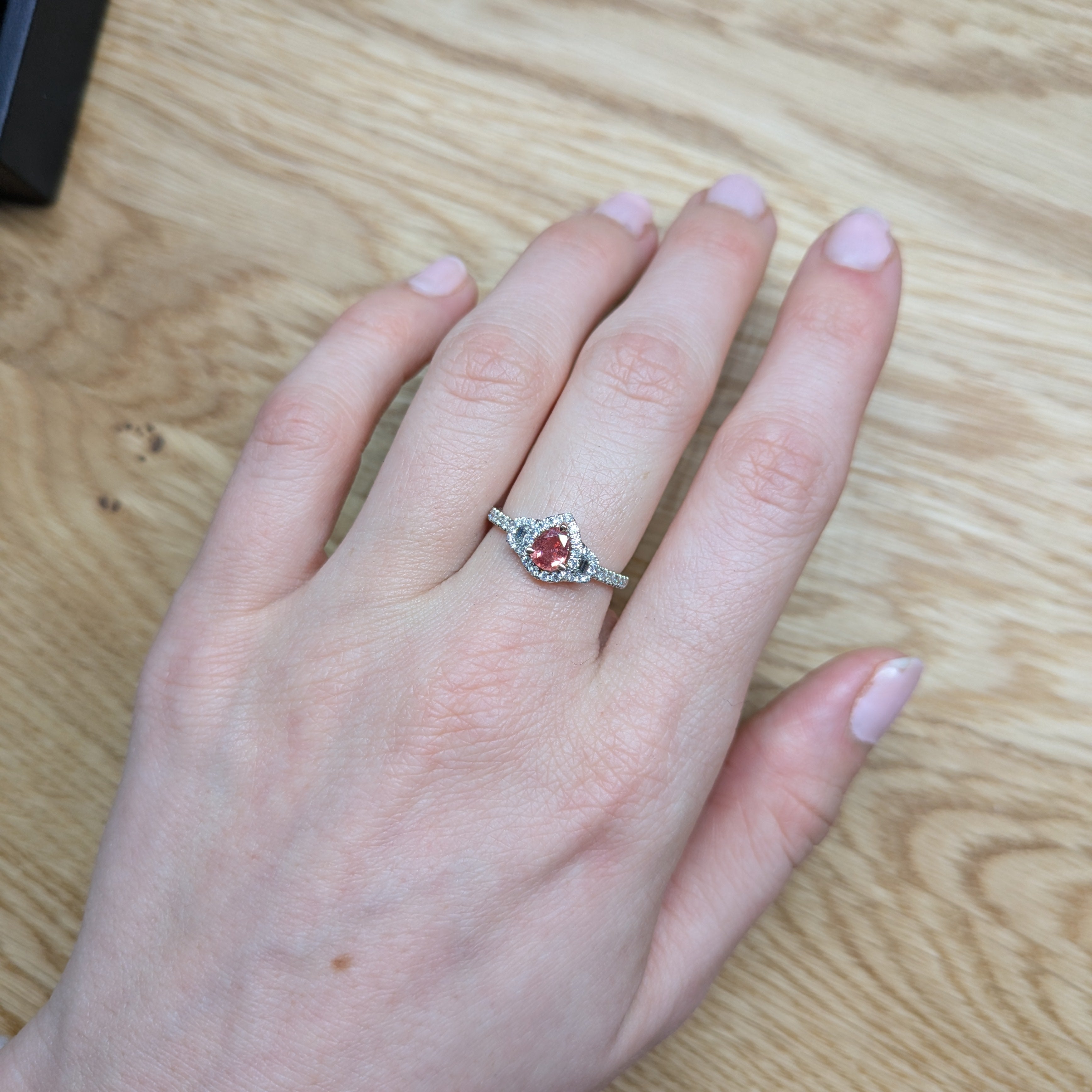 Anya 14K White Gold 0.52cts Padparadscha Sapphire Diamond Ring | Pear 6x4.5mm