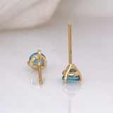 Zeenat Sky Blue Topaz Solitaire 3 Prong Martini Stud Earrings: 14k Solid Gold, Round 4mm