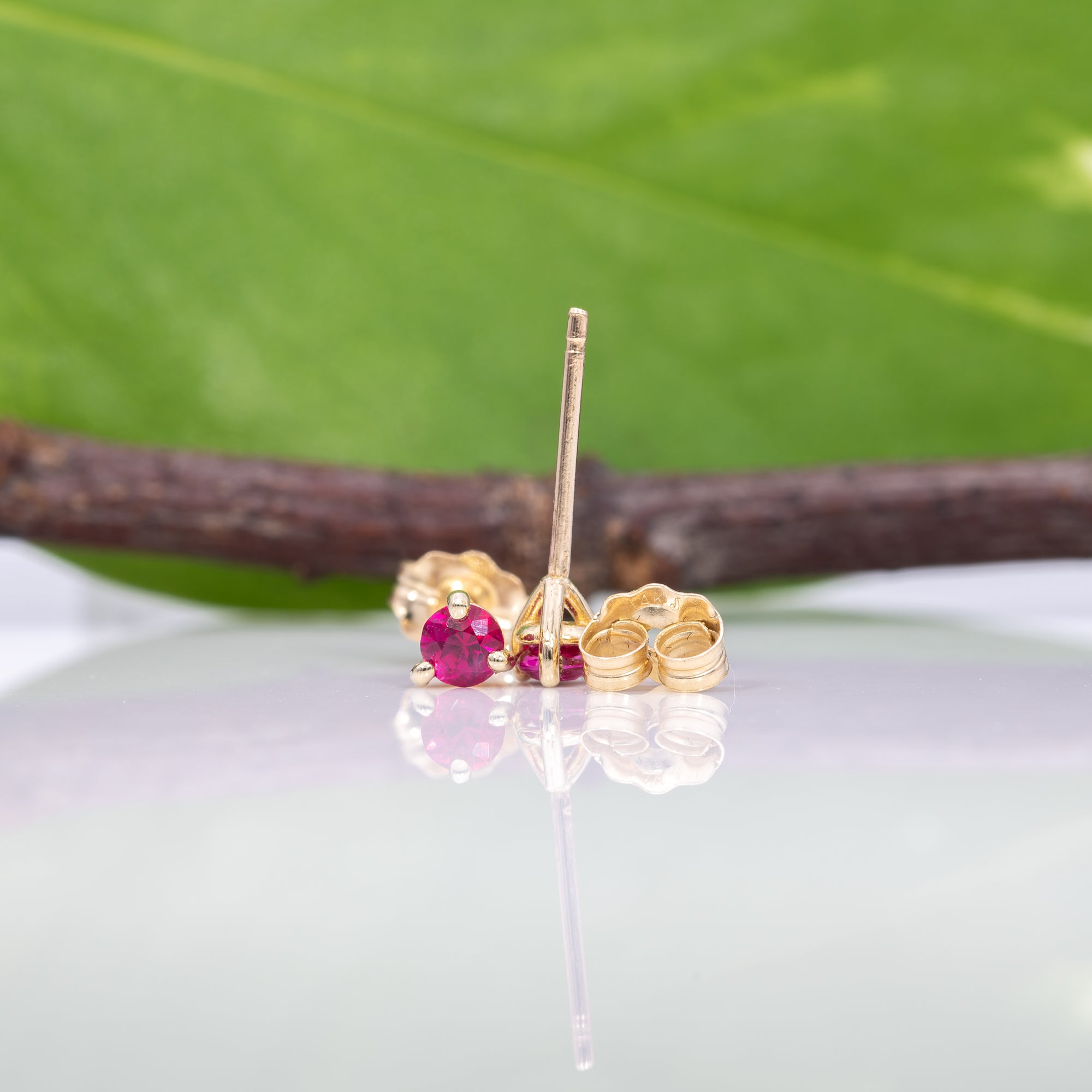 14K yellow gold mozambique ruby earrings