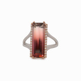 Brielle Solid 14k Gold Bi-Color Tourmaline Ring with Natural Diamond Accents, 20x7mm