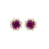 Ashtine 14K Yellow Gold Rhodolite Garnet and Diamond Halo Stud Earrings | Round 5mm