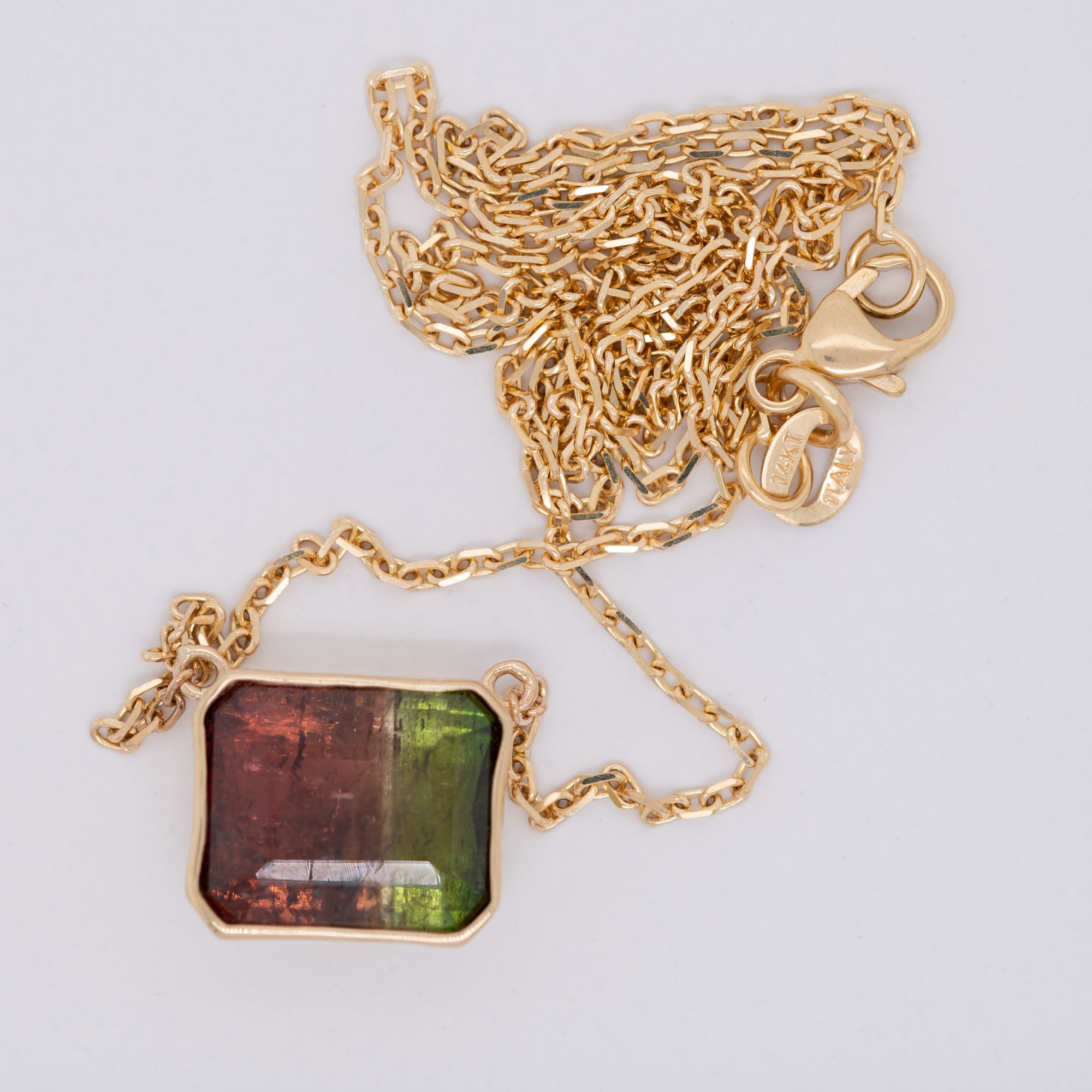 14K yellow gold bi-color tourmaline necklace