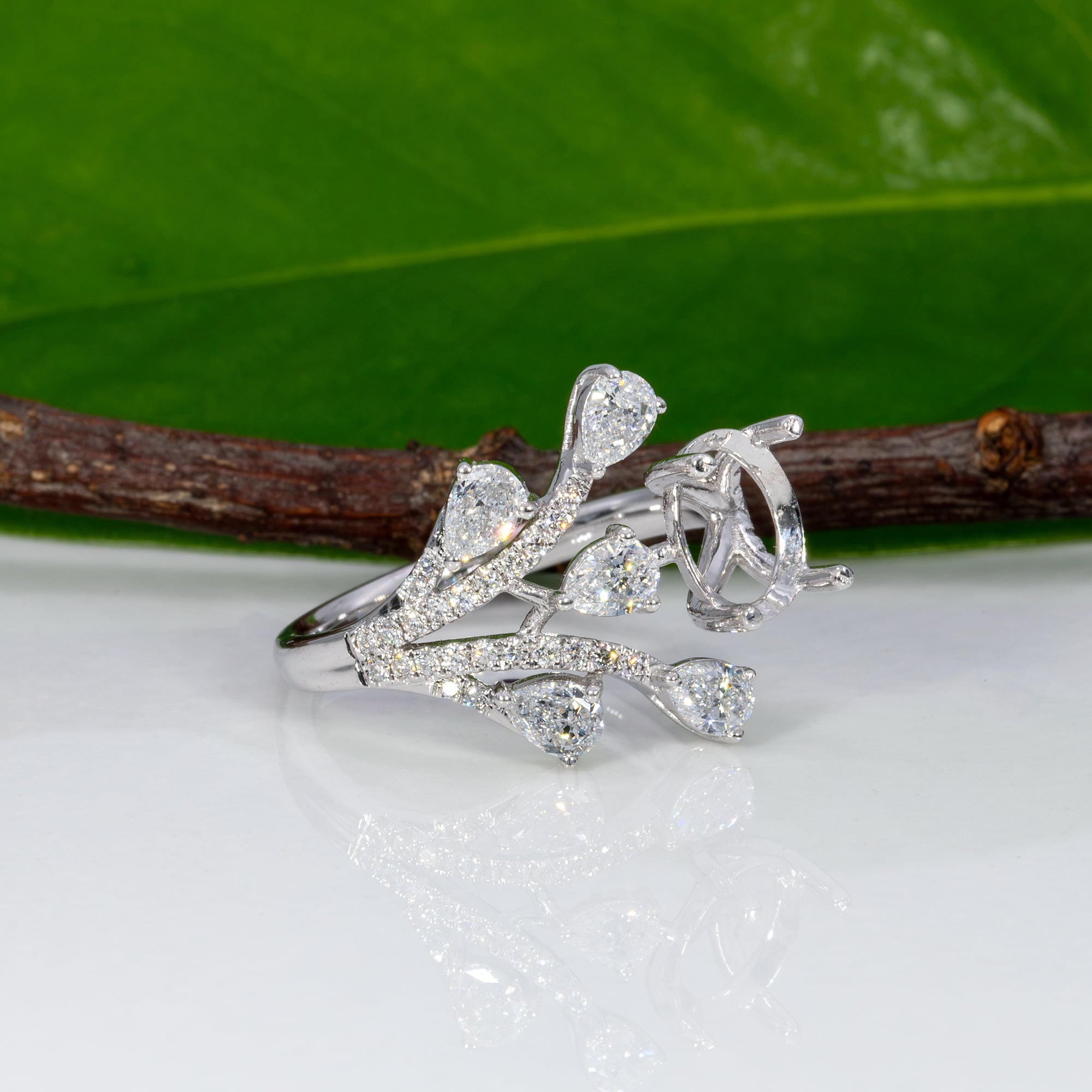 14K white gold lab diamond semi-mount ring setting
