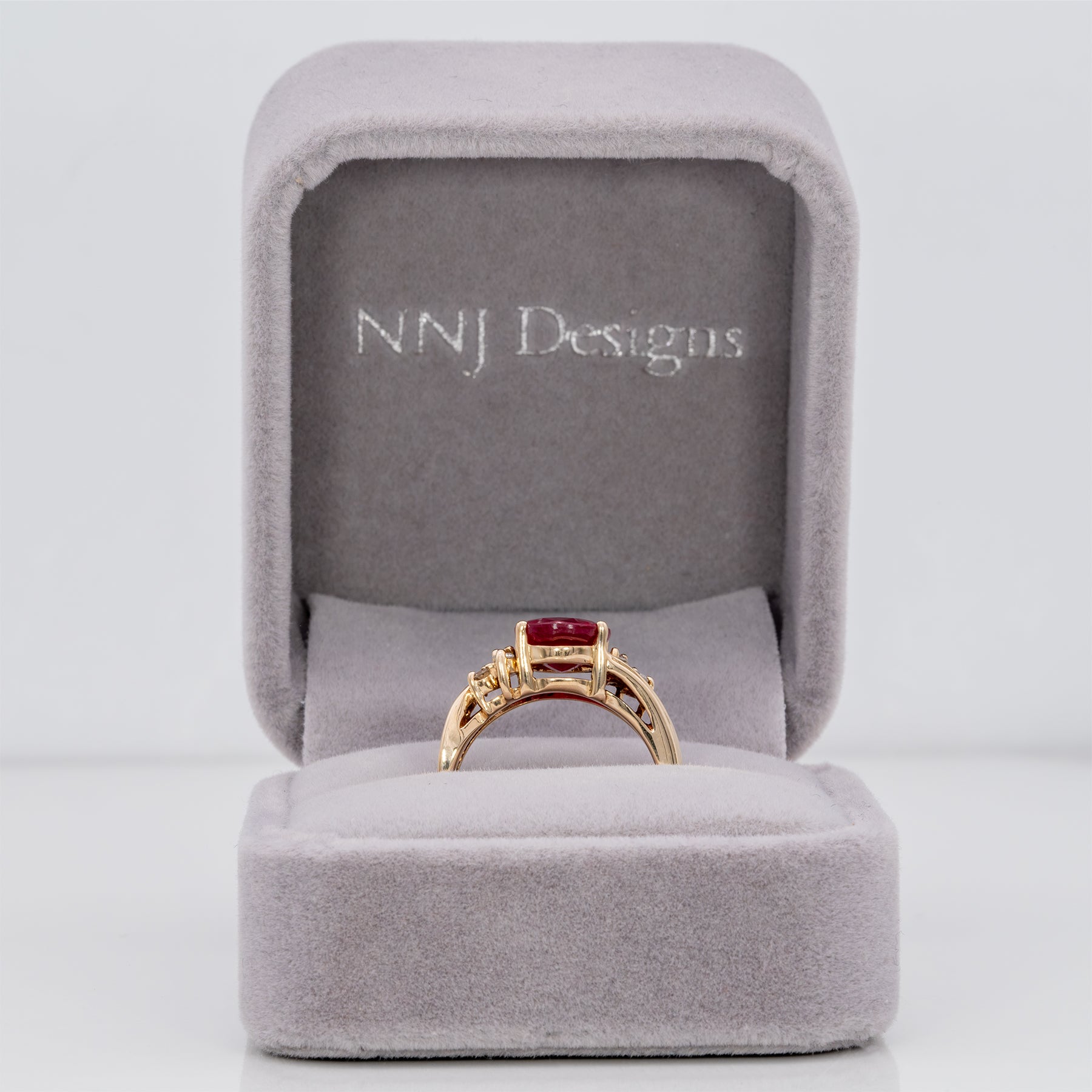14K yellow gold Madagascar ruby estate ring with diamonds