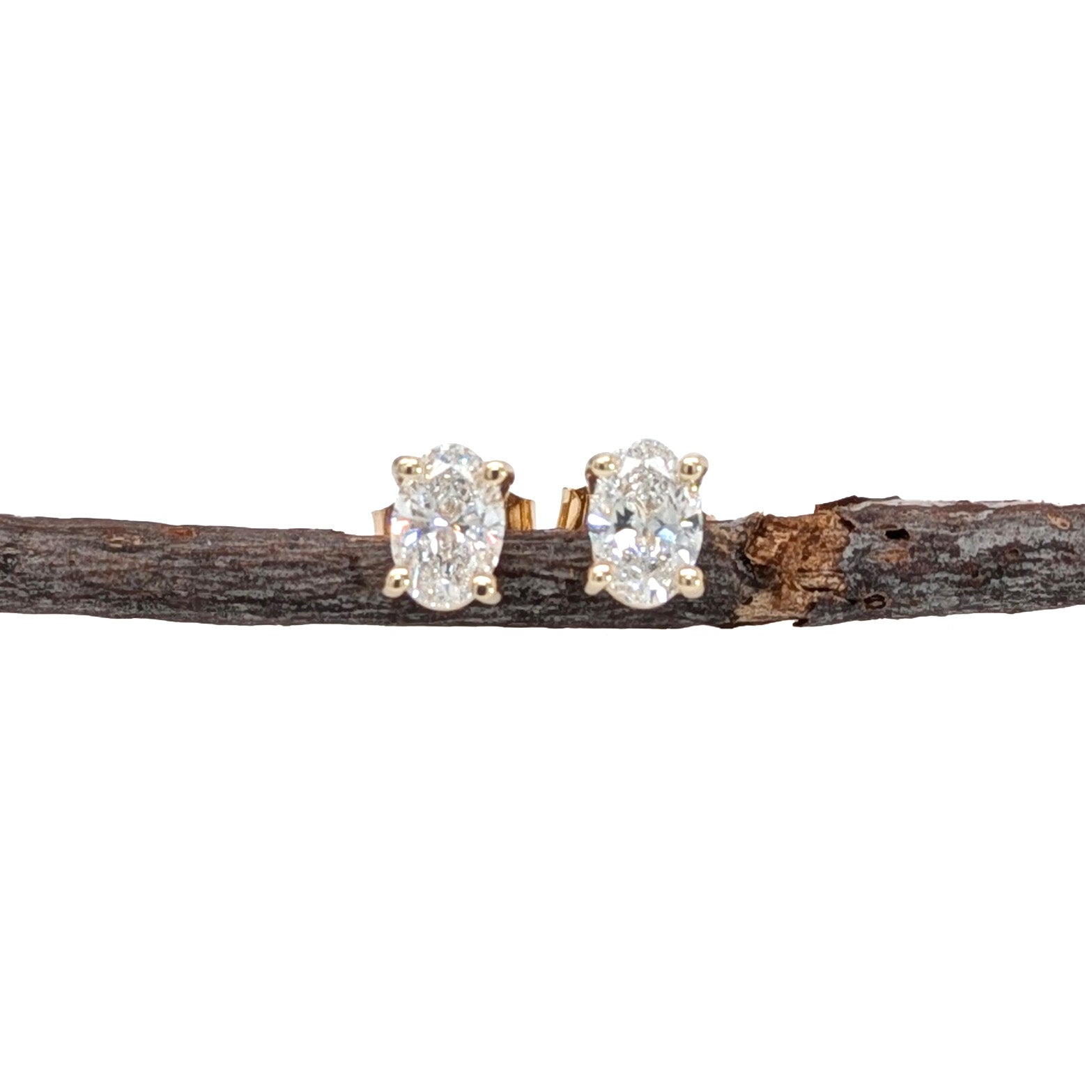 Oval 6x4mm 8x6mm 14K Gold Lab Diamond Solitaire Stud Earrings