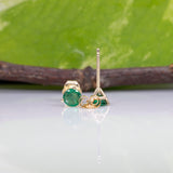 Zambian Emerald Martini Solitaire Stud Earrings – Round 4mm – Solid 14K Gold (Yellow, White or Rose)