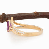 Silvia Solid 14k Gold Pink Sapphire Ring with Natural Diamonds Accents, 7x4mm