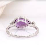 Twilight Solid 14K Gold Zambian Amethyst Ring with Natural Diamonds, Pear 12x8mm