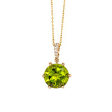 Vanya 14k Solid Gold Peridot Pendant with Natural Diamonds Accents | Round 10mm