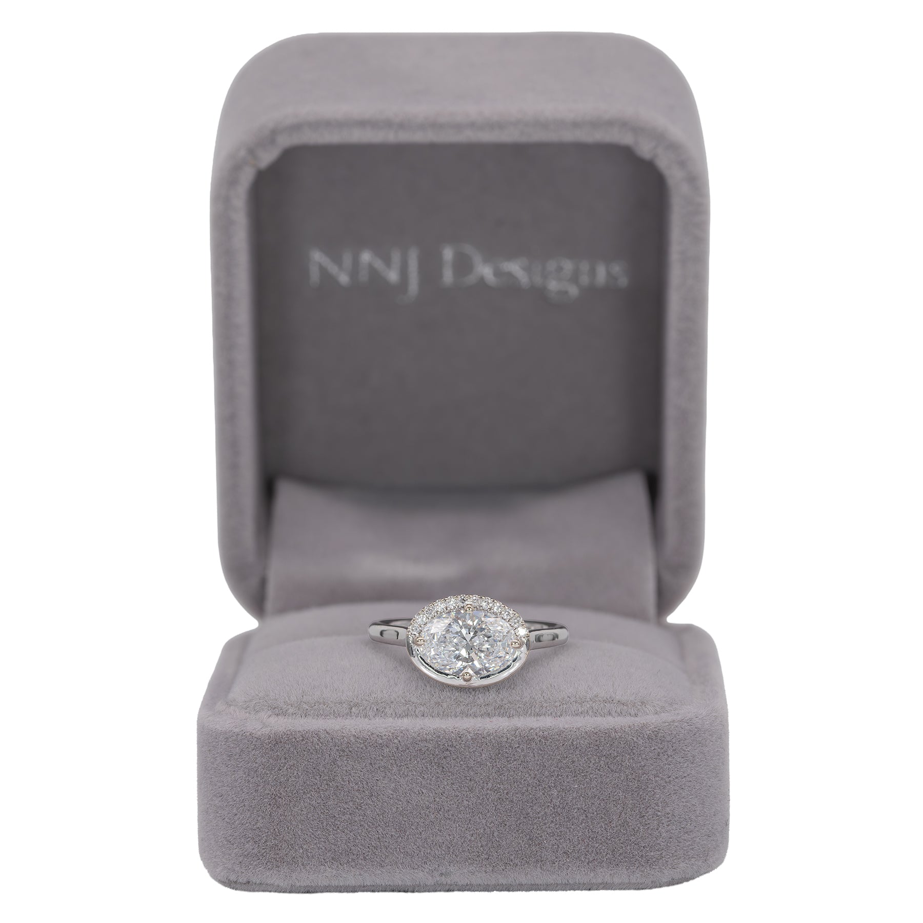 14K white gold oval lab grown diamond ring with diamond accents