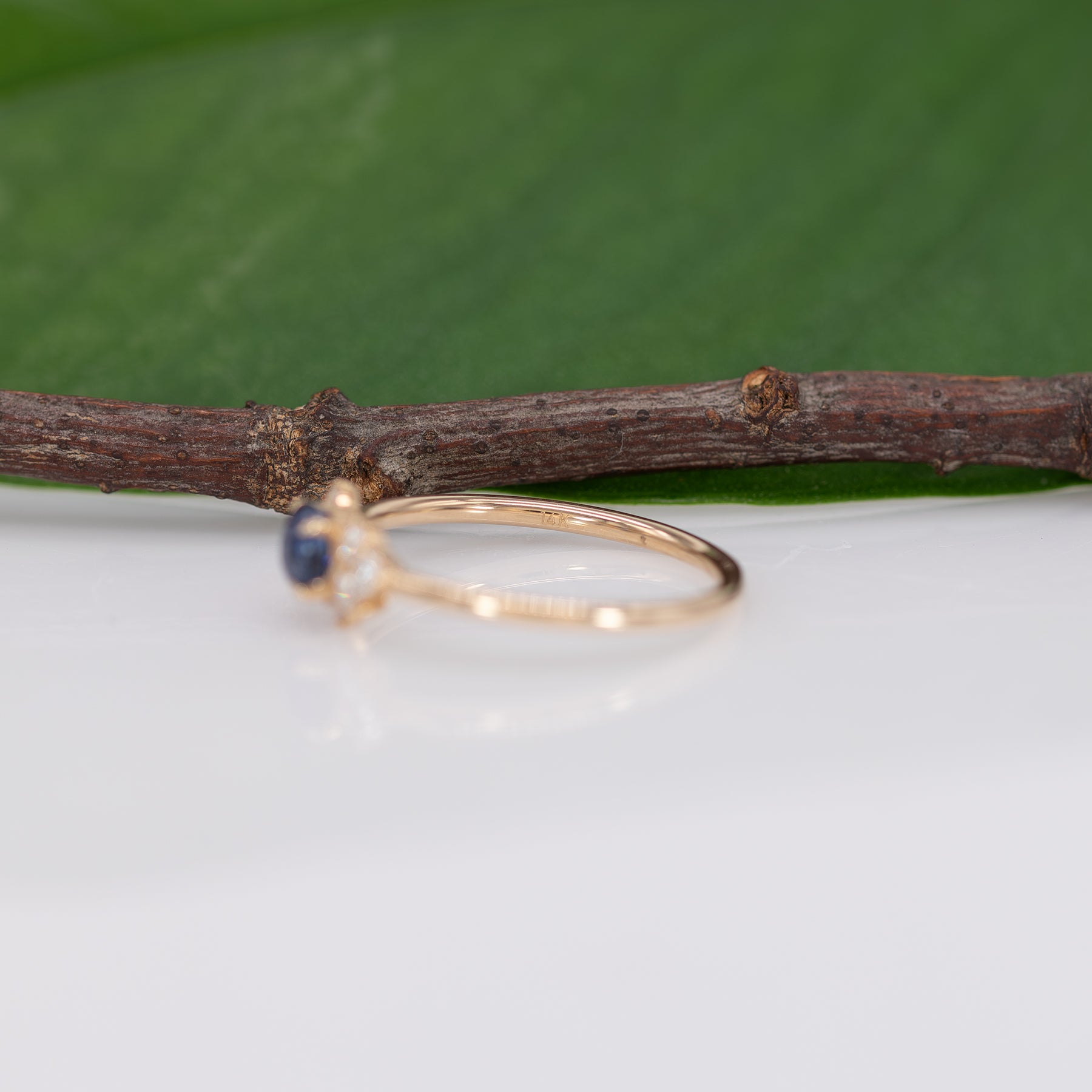14K yellow gold Ceylon blue sapphire ring with diamond accents