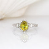Alyssa 14K White Gold Sphene and Diamond Ring | Pear 7x6mm