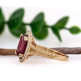 Yumi 14k Solid Yellow Gold Madagascar Ruby Natural Diamond Ring | Oval 12x10mm