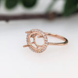 Lovely East West Oval Ring Semi Mount with a Halo of Natural Diamond Accents in Solid 14k Gold | Oval Shape | Customizable
